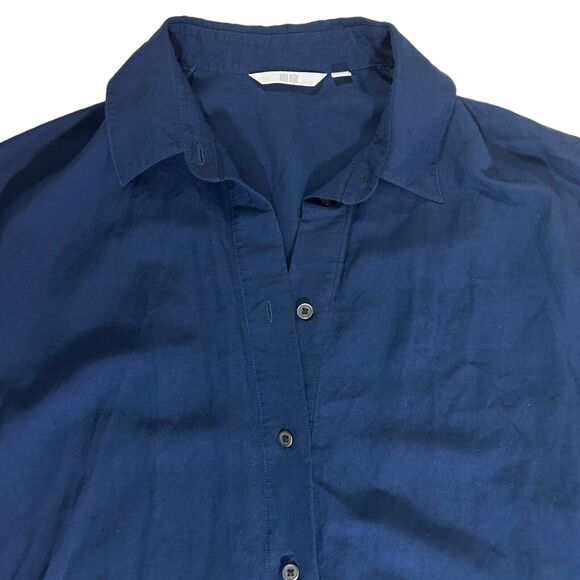 Uniqlo Navy Rayon Linen Minimalist Modest Relaxed Oversized Shirt Dress Sz XS - Picture 7 of 13
